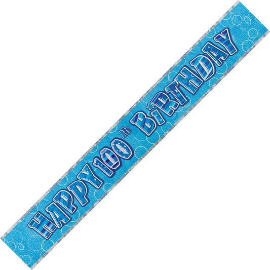 Glitz Blue "Happy 100th Birthday" Foil Banner - 3.65m