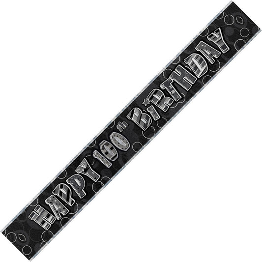 Glitz Black & Silver "Happy 100th Birthday" Foil Banner - 3.65m