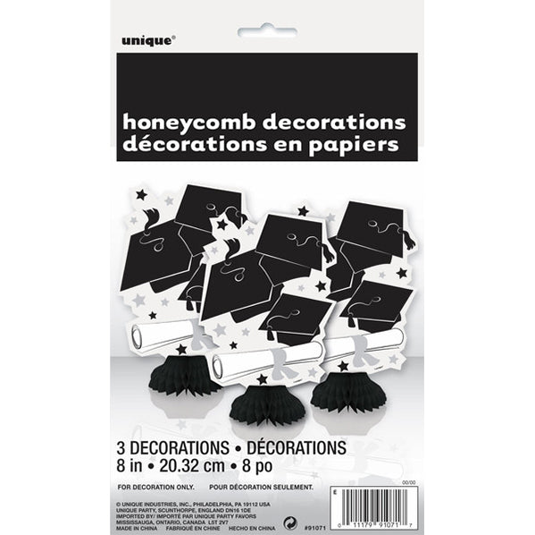 Graduation Mini Honeycomb Decorations (Pack of 3)