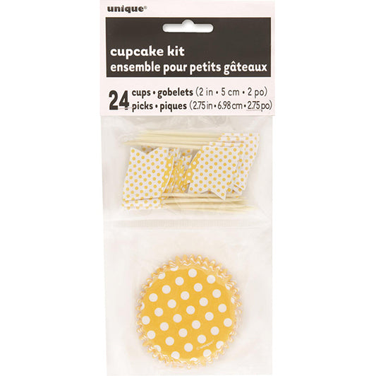 Dots Sunflower Yellow Cupcake Kit (For 24)