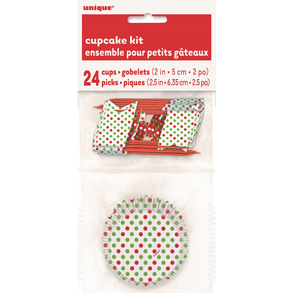 Dots Red & Green Cupcake Kit (For 24)