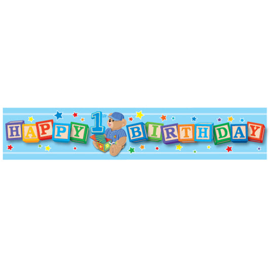 Giant Banner "Happy 1st Birthday" Blue Blocks - 3.17m