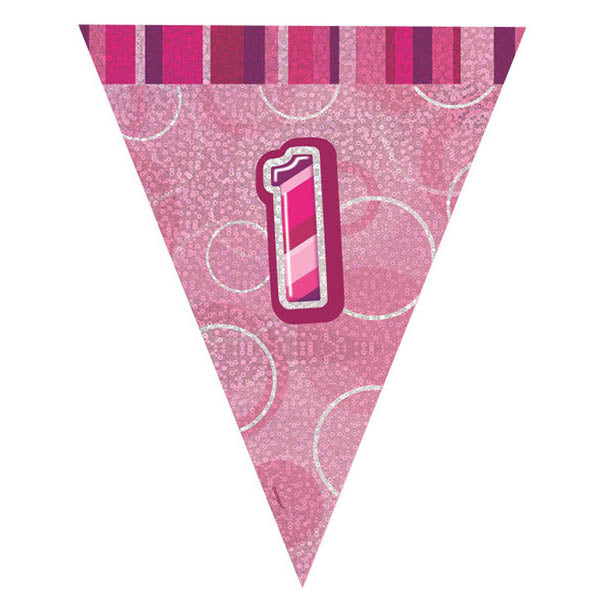 "1" Glitz Pink Flag Banner - 2.74m