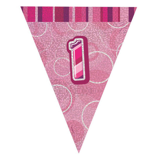 "1" Glitz Pink Flag Banner - 2.74m