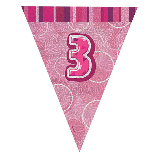 "3" Glitz Pink Flag Banner - 2.74m