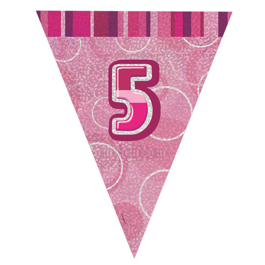 "5" Glitz Pink Flag Banner - 2.74m