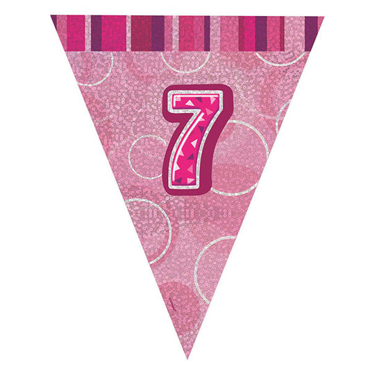 "7" Glitz Pink Flag Banner - 2.74m