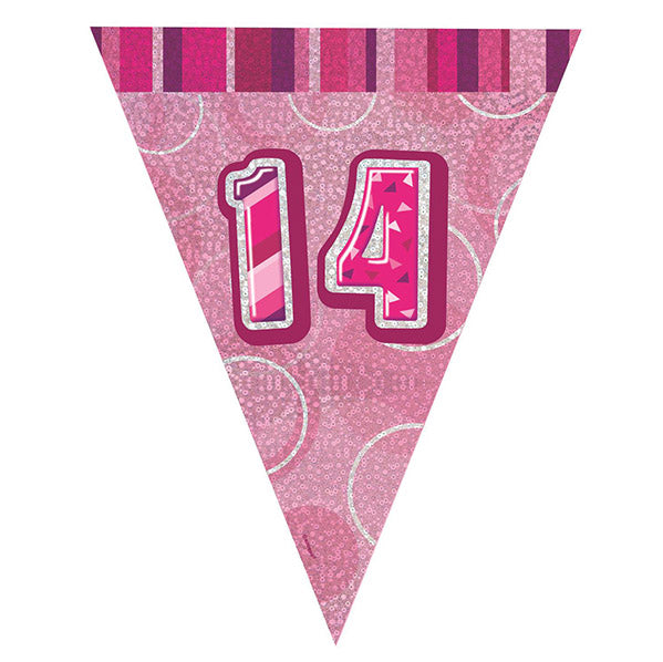 "14" Glitz Pink Flag Banner - 2.74m