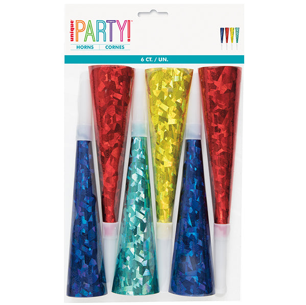 Prismatic Foil Horns - Assorted Colours (Pack of 6)