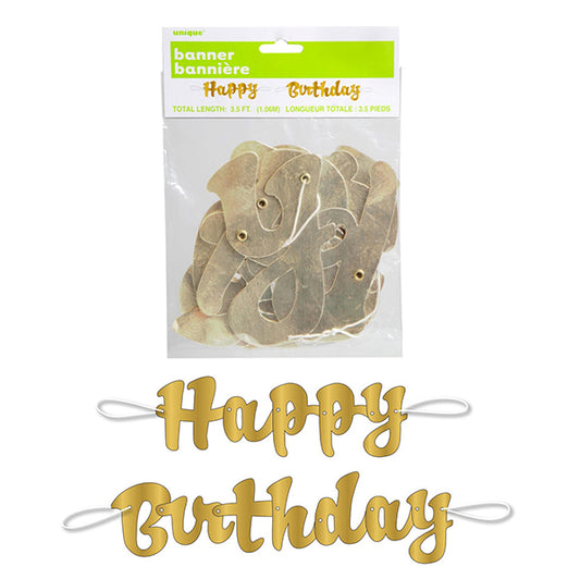 Champagne Gold Foil Script "Happy Birthday" Jointed Banner - 1.06m