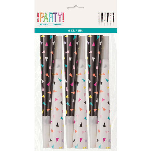 Confetti Print Black & White Horns (Pack of 6)