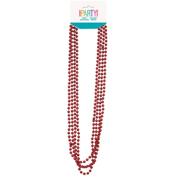 Metallic Bead Necklace - Red (Pack of 4)