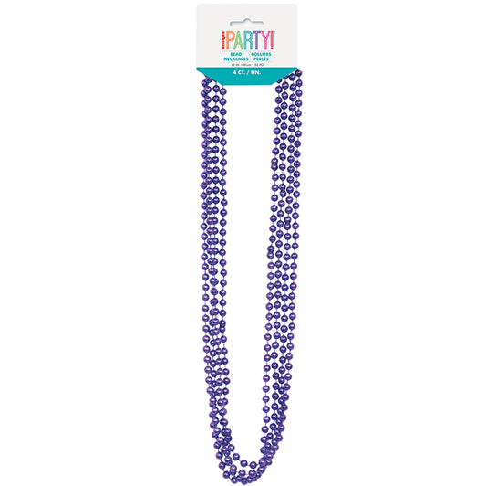 Metallic Bead Necklace - Purple (Pack of 4)