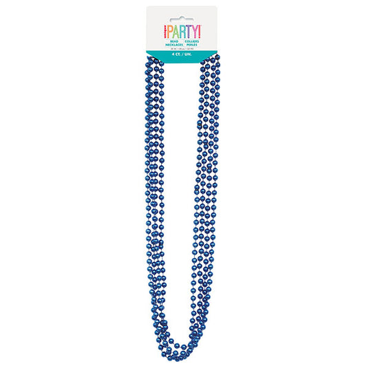 Metallic Bead Necklace - Blue (Pack of 4)