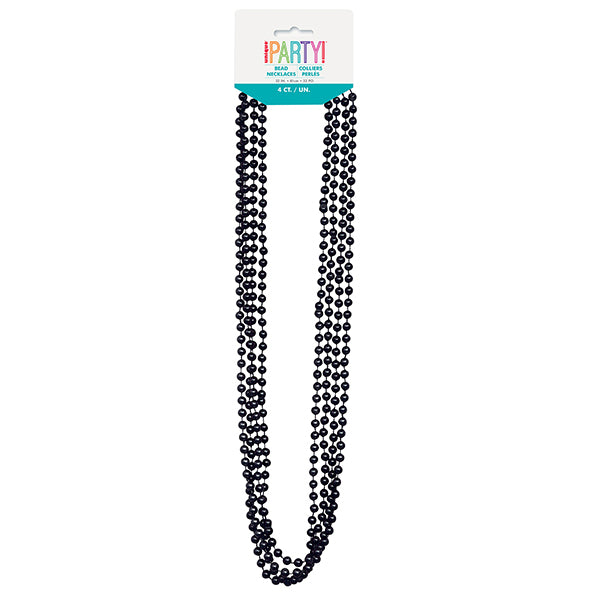 Metallic Bead Necklace - Black (Pack of 4)