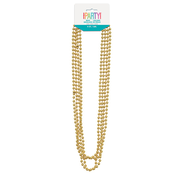 Metallic Bead Necklace - Gold (Pack of 4)