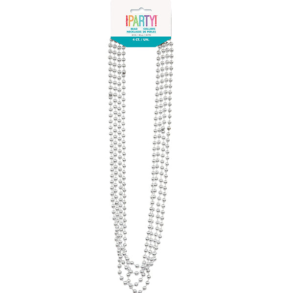 Metallic Bead Necklace - Silver (Pack of 4)