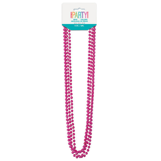 Metallic Bead Necklace - Hot Pink (Pack of 4)