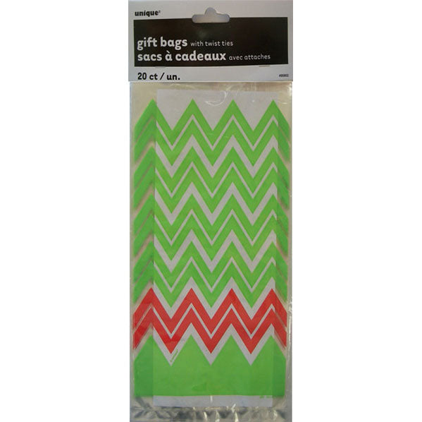 Christmas Chevron Cello Bags (Pack of 20)