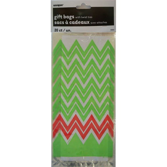 Christmas Chevron Cello Bags (Pack of 20)