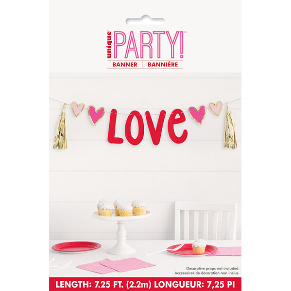 Red & Gold Foil Love Heart Banner With Foil Tassels 2.2m