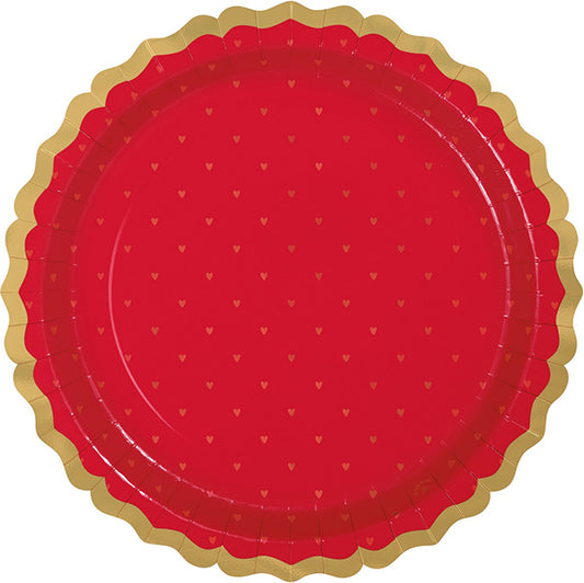 Red & Pink Valentine Mini Hearts Foil Stamped Paper Plates 28cm (Pack of 8)