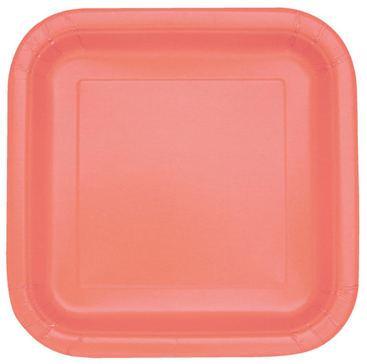 Coral Square Paper Plates 18cm (Pack of 16)