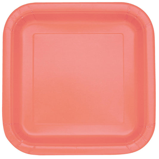 Coral Square Paper Plates 23cm (Pack of 14)