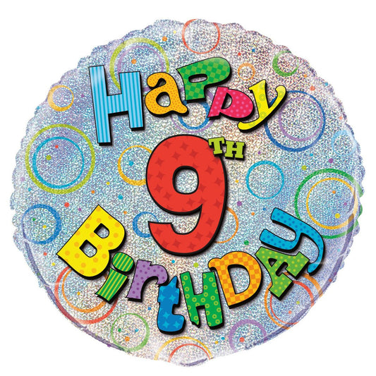 9th Birthday Foil Prismatic Balloon 45cm - The Party Marketplace