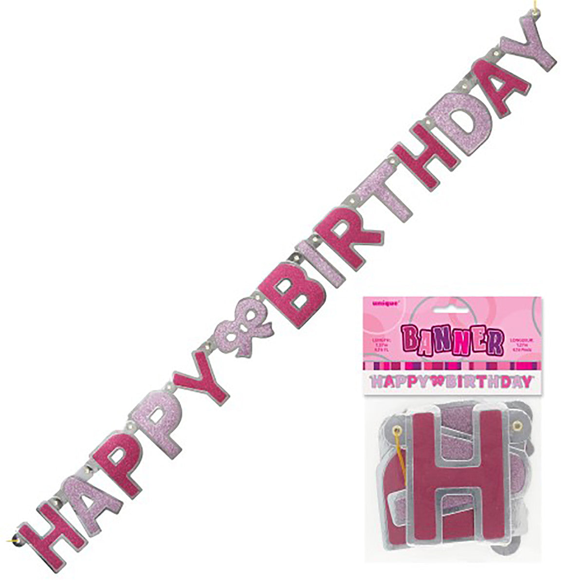 Pink Glitz "Happy Birthday" Jointed Banner - 1.3m