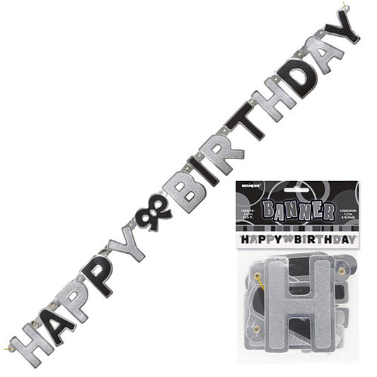 Black Glitz "Happy Birthday" Jointed Banner - 1.3m