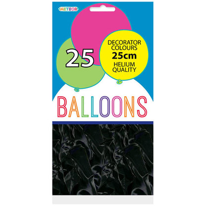 Jet Black Decorator Balloons 25cm (Pack of 25)