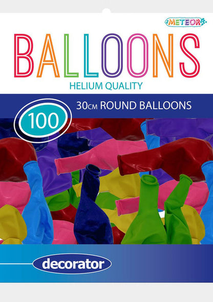 Assorted Colour Decorator Balloons 30cm (Pack of 100)