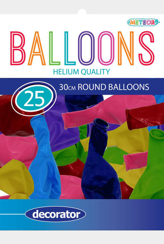 Assorted Colour Decorator Balloons 30cm (Pack of 25)