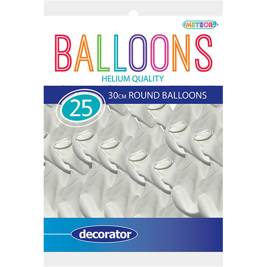 White Decorator Balloons 30cm (Pack of 25)