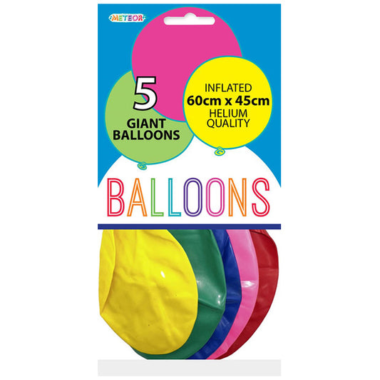 Giant Party Balloons Assorted Colour Balloons 60cm (Pack of 5)