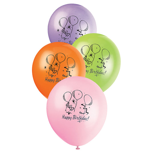 "Happy Birthday" Assorted Colour Balloons 25cm (Pack of 20)