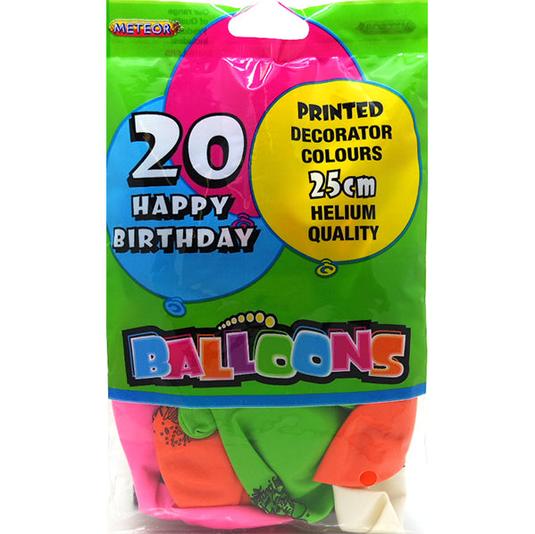 "Happy Birthday" Assorted Colour Balloons 25cm (Pack of 20)