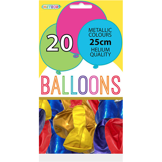 Assorted Colours Metallic Balloons 25cm (Pack of 20)