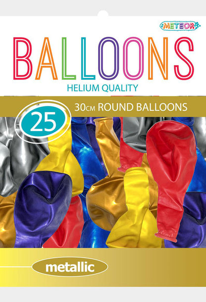 Assorted Colour Metallic Balloons 30cm (Pack of 25)