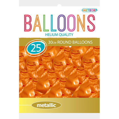 Orange Metallic Balloons 30cm (Pack of 25)