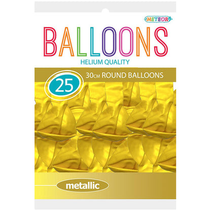 Yellow Metallic Balloons 30cm (Pack of 25)