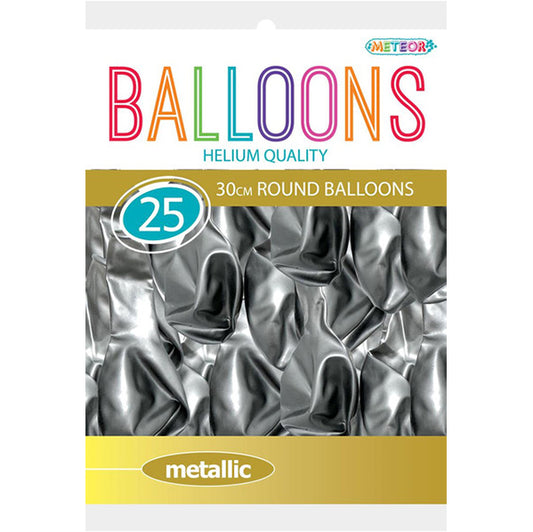 Silver Metallic Balloons 30cm (Pack of 25)