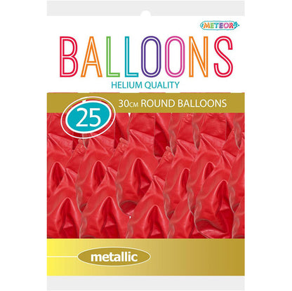 Cherry Red Metallic Balloons 30cm (Pack of 25)