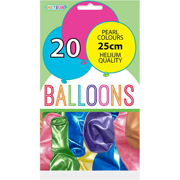 Assorted Colours Pearl Balloons 25cm (Pack of 20)