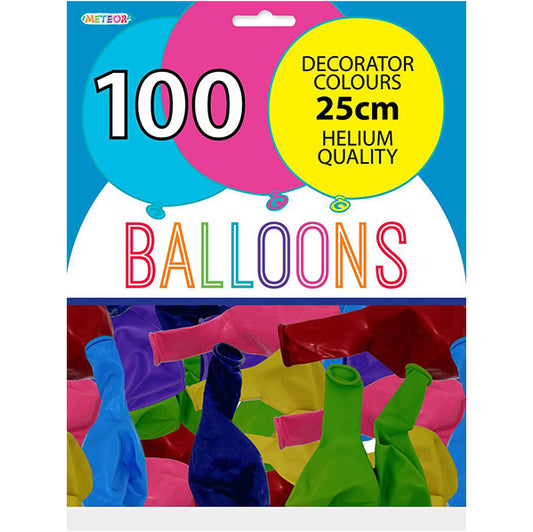 Assorted Colours Decorator Balloons 25cm (Pack of 100)