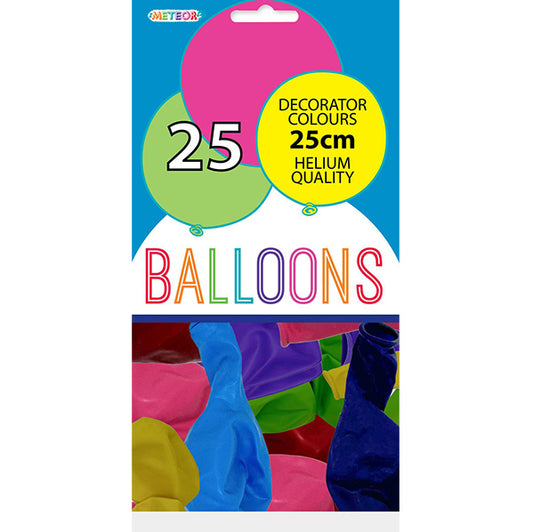 Assorted Colours Decorator Balloons 25cm (Pack of 25)