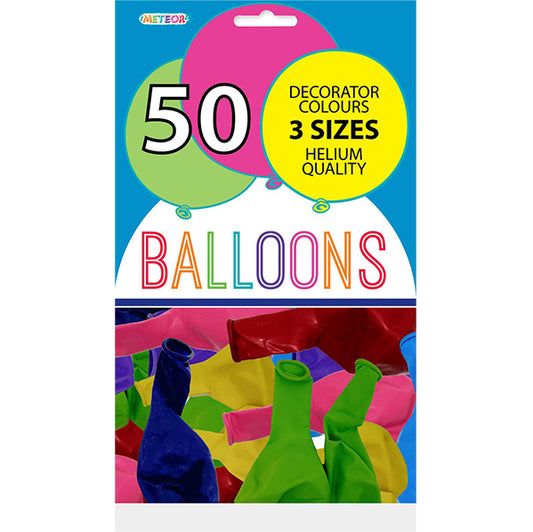 Assorted Colours Decorator Balloons - Assorted Sizes (Pack of 50)