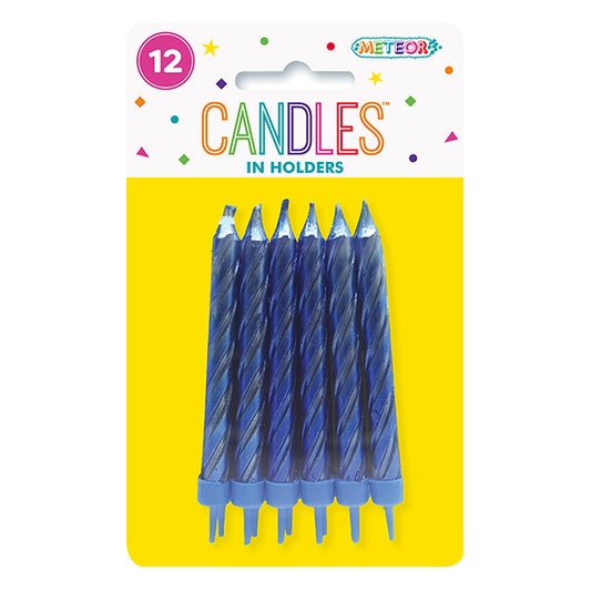 Metallic Royal Blue Candles With Holders (Pack of 12)