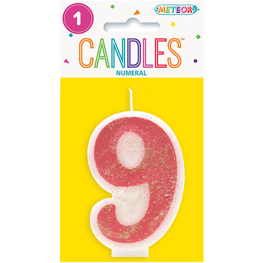 Pink Numeral Candle - 9